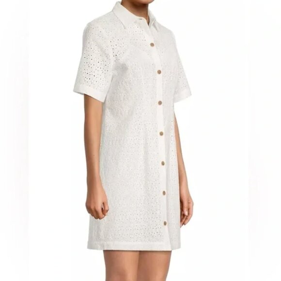 Rebecca Taylor Lea Eyelet White Shirt Dress Shirtdress Sz 6 - Full Moon NWT - Picture 8 of 9